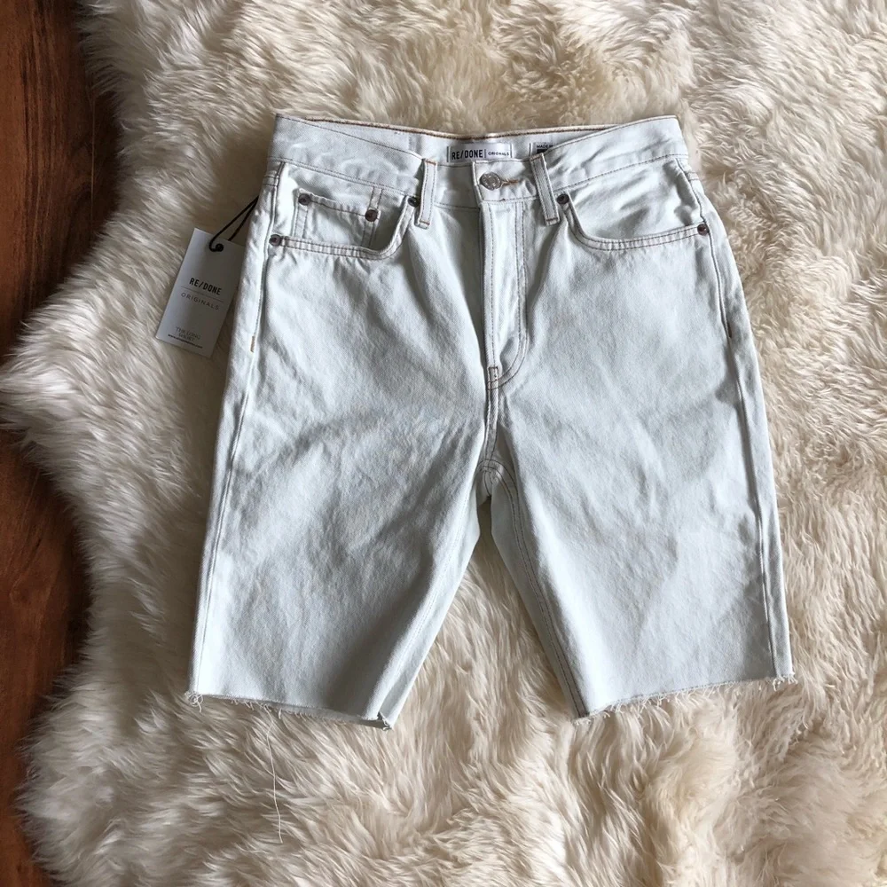 Re/Done The 80’s Long Short Raw Hem Bleach White Denim 25